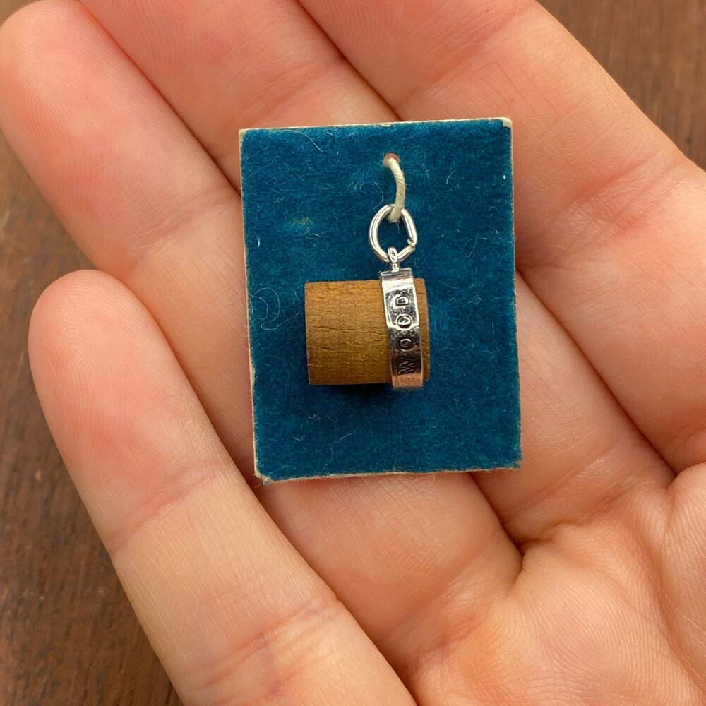 Vintage 925 Sterling Silver "Knock on Wood" Good Luck Pendant Bracelet Charm